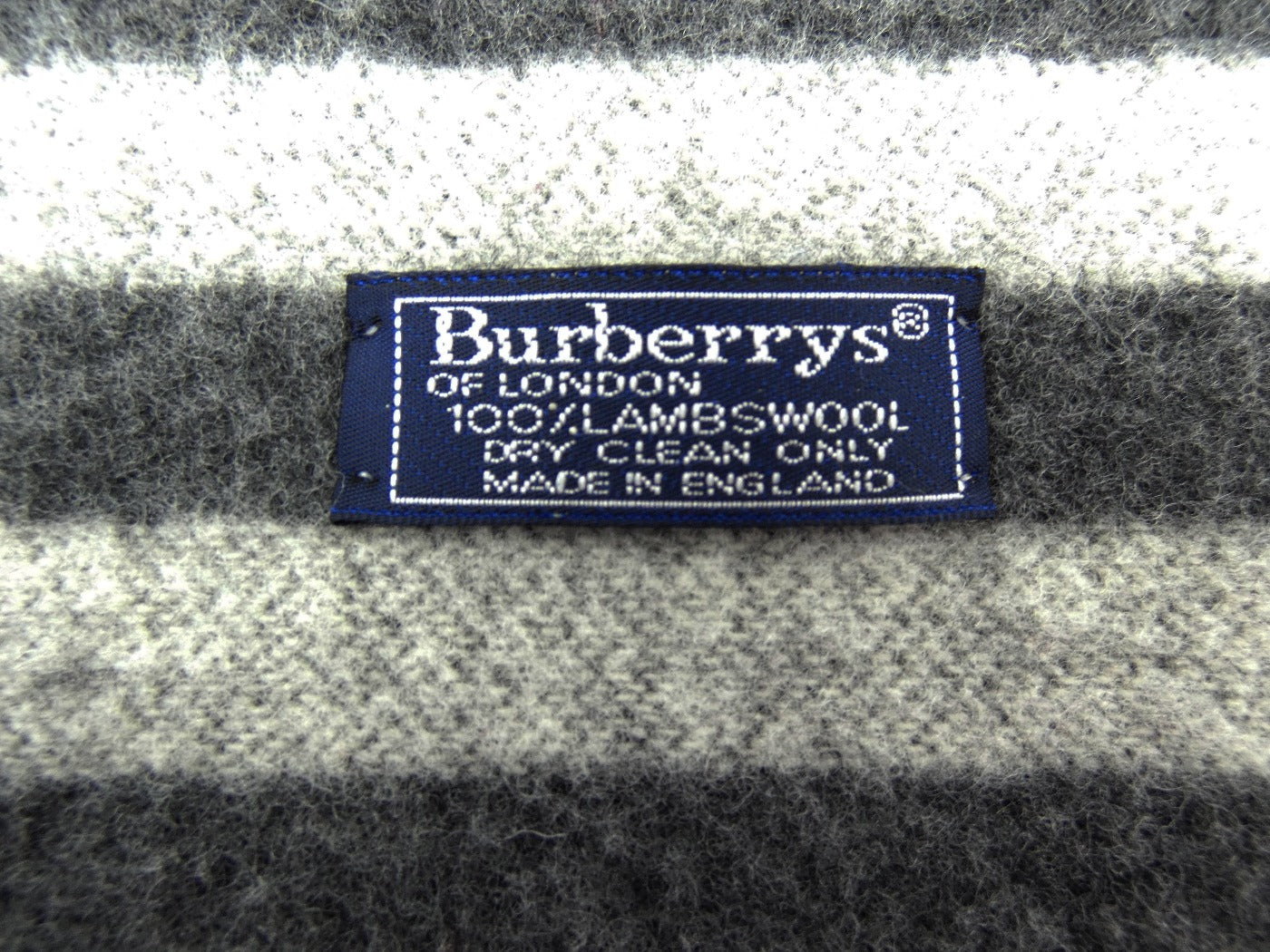 Burberrys Vintage Lambswool Striped Blue and Grey Scarf