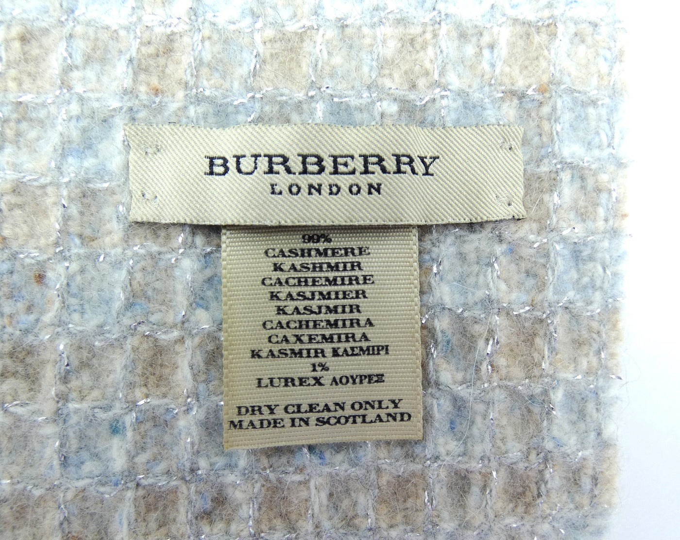 Burberry Cashmere Plaid Cream and Silver Scarf Scarf Burberry