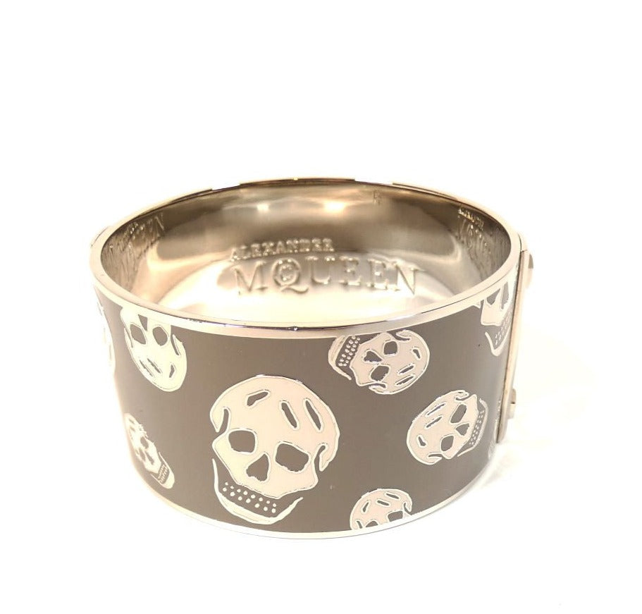 Alexander McQueen Silver and White Skull Bangle