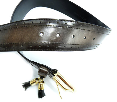 Escada Wide Dark Taupe Metallic Leather Tassel Belt