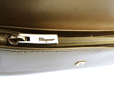 Salvatore Ferragamo Gold Saffiano Gancia Wallet